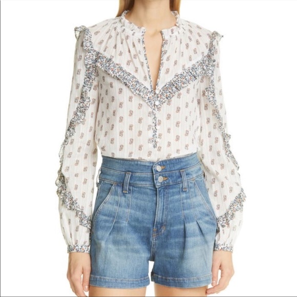 NWT Veronica Beard Abra Stamped Floral Top White Blouse - Picture 5 of 15